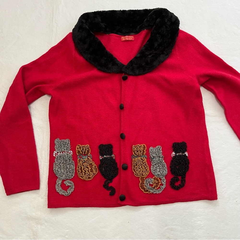 Northern Isles Holiday 2005 Red Wool Cat Sweater